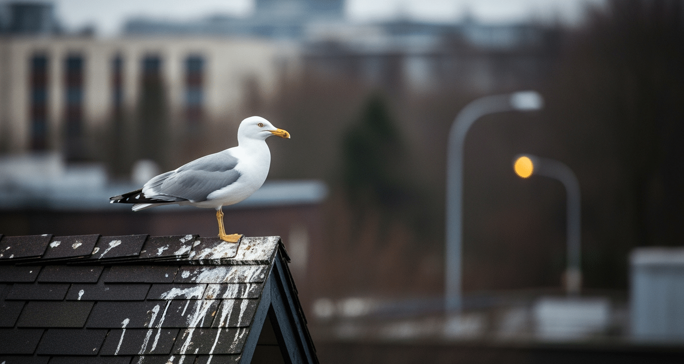 Gull mess on roof in Leith